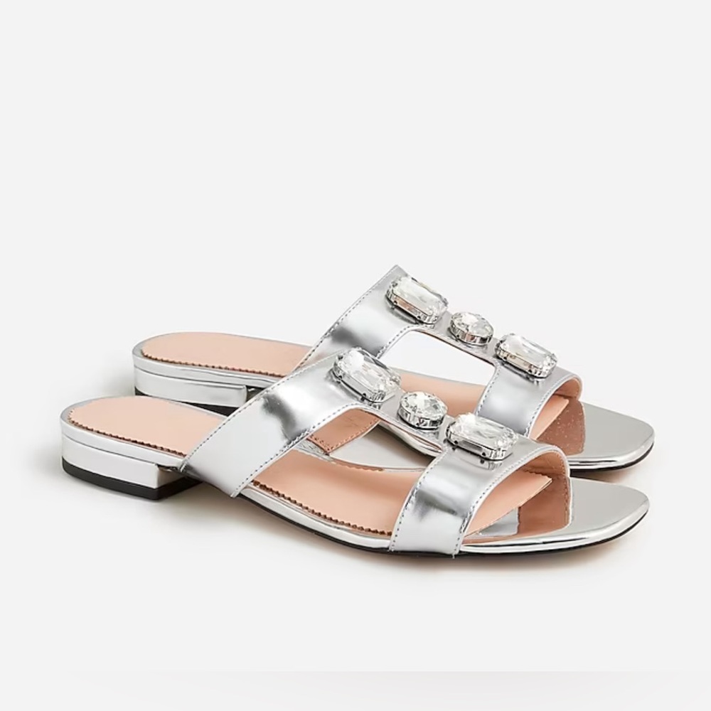 J. Crew 2023 Jeweled Cutout Sandals in Metallic Leather Size 7.5 Formal Wedding